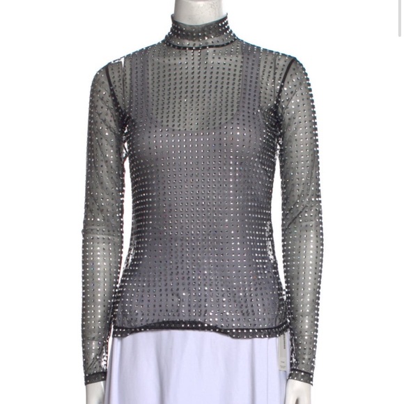 A.L.C James Crystal embellished Mesh Turtleneck Top - 0 - Picture 3 of 8